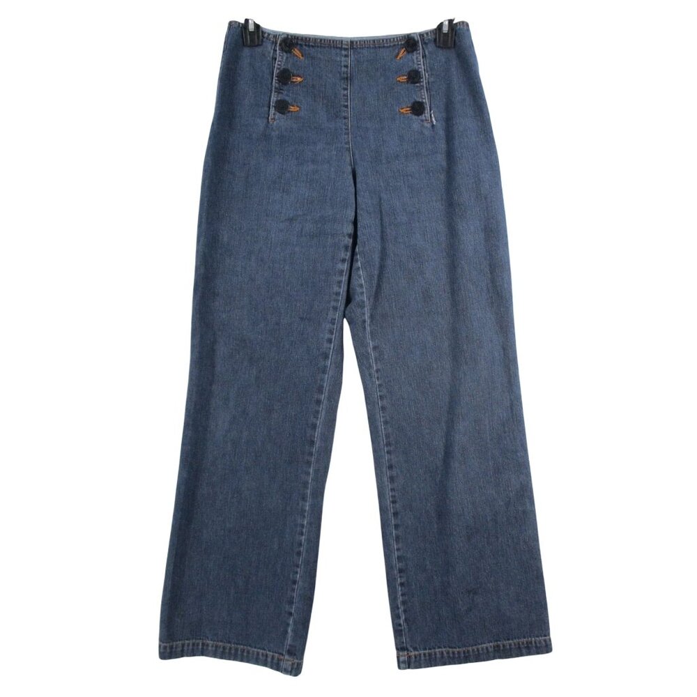 Liz Claiborne Lizwear Womens High-Waist Button-Front Wide-Leg Denim Jeans Size 1